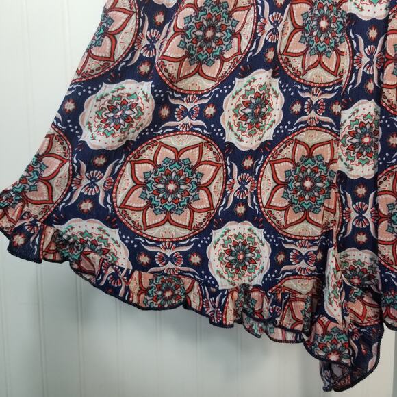 Aqua Floral Circle Pattern V-Neck Romper XS - Picture 6 of 7